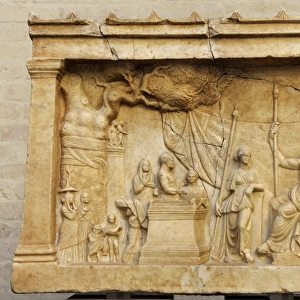 Greek art. Munich Votive Relief. About 200 BC. Family about