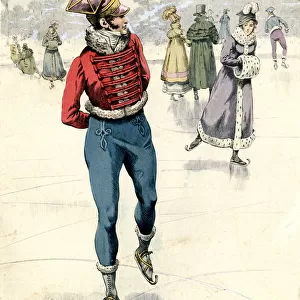 Ice Skating, German Soldier trying to impress Lady Skater