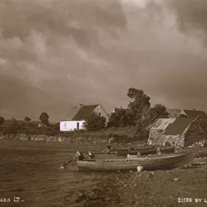 Irish Scene - Cottages of the banks of Lough Corrib, Ireland