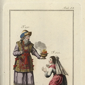 Jewish high priest and kneeling Jewish woman with veil