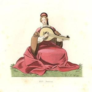 Noblewoman playing lute, England, 16th century