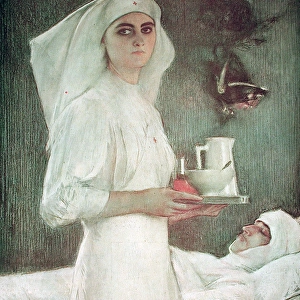 A nurse watching over a French hero, 1915