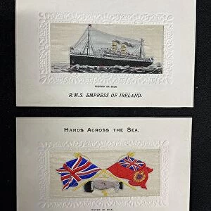 RMS Empress of Ireland, two silk postcards