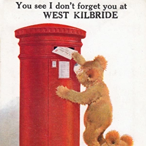 Two teddy bears posting a letter