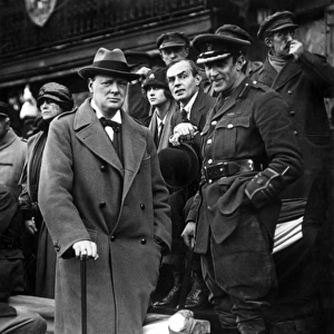Winston Churchill watching parade through Lille, 1918