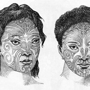 Maori head tattoos, artwork