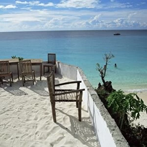 Balcony overlooking Indian Ocean, Nungwi beach, island of Zanzibar, Tanzania