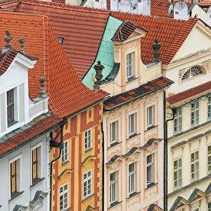 Detail of facades of houses near Old Town Square, Old Town, UNESCO World Heritage Site, Prague, Bohemia, Czech Republic (Czechia), Europe
