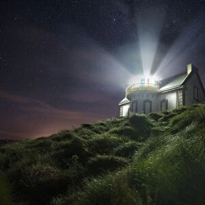 Night shot at Phare du Millier lighthouse, Finistere, Brittany, France, Europe