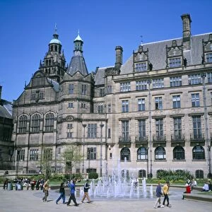 Peace Gardens fountain and Town Hall, Sheffield, South Yorkshire, Yorkshire