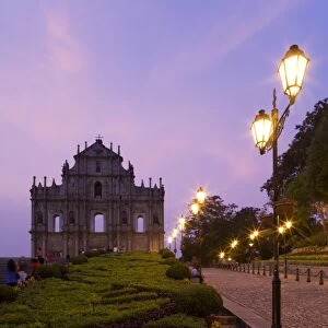 The ruins of Sao Paulo Cathedral (St. Pauls Cathedral) in central Macau at dusk
