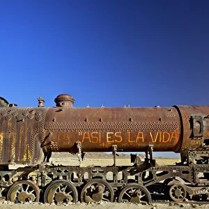 Rusting old steam locomotive at the Train cemetery (train graveyard), Uyuni, Southwest, Bolivia, South America