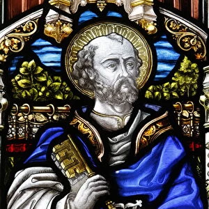 St. Peter, 19th century stained glass in St. Johns Anglican church, Sydney