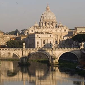 St. Peters dome and the Tiber River, Rome, Lazio, Italy, Europe