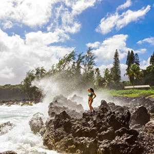 Woman enjoying the oceanside on Maui, Hawaii, United States of America, North America