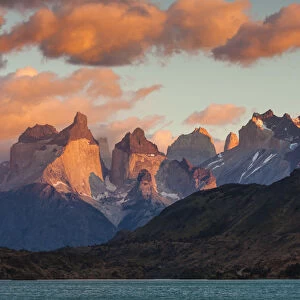 Chile, Magallanes Region, Torres del Paine National Park, Lago Pehoe, dawn landscape