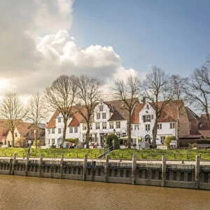 Historic houses at the port of Toenning, North Friesland, Schleswig-Holstein