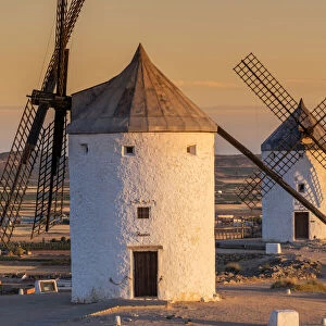 Old Spanish windmills at sunrise, Consuegra, Castilla-La Mancha, Spain