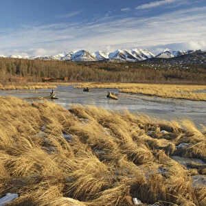 Potter marsh in winter outside of Anchorage, Alaska, USA