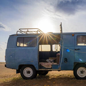 Soviet four wheel vehicle, a typical mongolian van, Gobi desert, Mongolia, Mongolian
