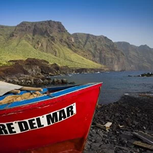 Spain, Canary Islands, Tenerife, Punta de Teno, fishing boats and coastal landscape