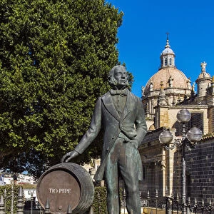 Statue of Manuel Maria Gonzalez Angel, co-founder of Gonzalez Byass winery, Jerez