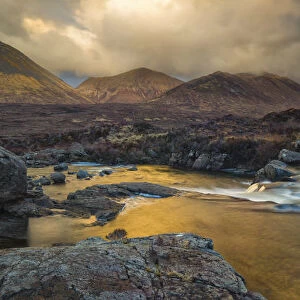 United Kingdom, UK, Scotland, Highlands, Sligachan waterfalls and the black cuillins