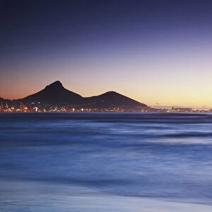 View of Lions Head and Signal Hill at sunset, Cape Town, Western Cape, South Africa