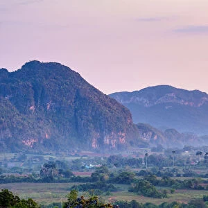 Vinales Valley at sunrise, elevated view, UNESCO World Heritage Site