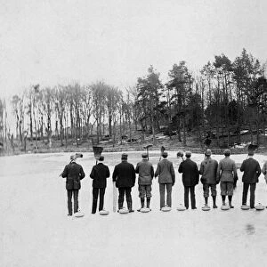 View of St Fort Curling Club, Fife. Titled: A study in backs. Date: 1895