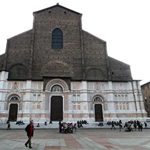 The Basilica of San Petronio is seen in Maggiores square downtown Bologna