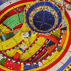 Africa, Tanzania. Display of Msai bead crafts. Credit as