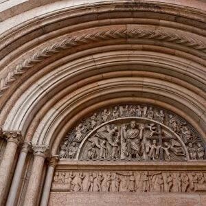 Italy, Parma. Details of the archway above entrance to the Baptistry