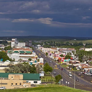 Looking down onto the town of Havre after a passing thunderstorm in Havre, Montana, USA