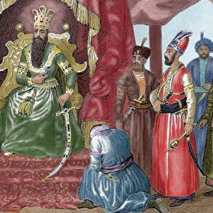 Ottoman Empire. Sultan welcoming the Council members in the courtroom Topkapi Palace