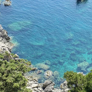 Rocky coastline of Ionian Sea, Corfu, Greece, Europe