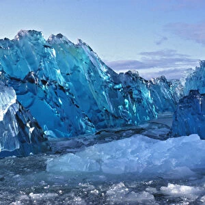 South America, Chile, San Rafael Lagoon NP. Icebergs congregate in the San Rafael Lagoon NP
