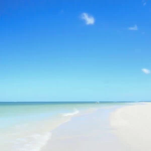 A vertical, photo painting of Clearwater Beach, white sands