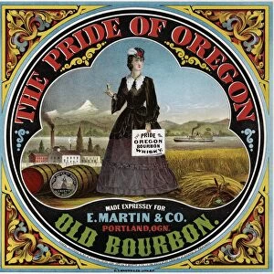 AD: BOURBON, 1871. Advertisement for The Pride of Oregon Old Bourbon. Lithograph, 1871