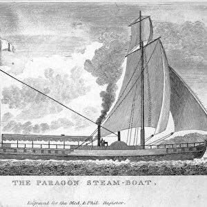 AMERICAN STEAMSHIP, 1814. The Paragon steamboat. Line engraving, American, 1814