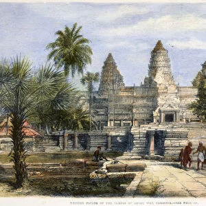 ANGKOR WAT, 1868. The western facade of the great temple of the Khmer Empire in present day Cambodia. Wood engraving, English, 1868