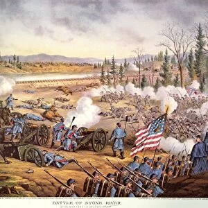 BATTLE OF STONES RIVER, 1863. Battle of Stones River, Tennessee, 31 December 1862 and 2 January 1863. Lithograph, 1891, by Kurz & Allison