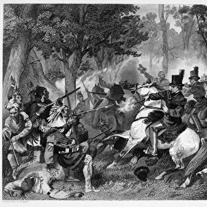 BATTLE OF THE THAMES. Death of Tecumseh at the Battle of the Thames during the War of 1812, 5 October 1813. Steel engraving, American, 1857, after Alonzo Chappel
