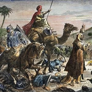 CALIPH UMAR. The entrance of Caliph Umar (581?-644) into Jerusalem, 638: colored engraving, 19th century