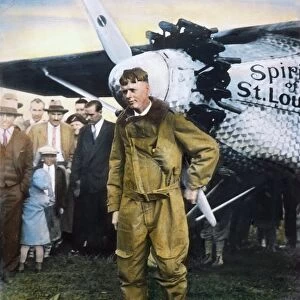 CHARLES A. LINDBERGH and the Spirit of St. Louis shortly before taking off from Roosevelt Field