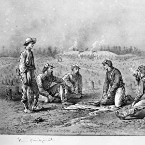 CIVIL WAR: SOLDIERS. Pickets Trading Between the Lines. Pencil drawing by Edwin Forbes (1839-1895)