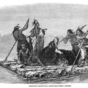 COMANCHE KIDNAPPING, 1858. A group of Comanche Native Americans carrying of a captive girl