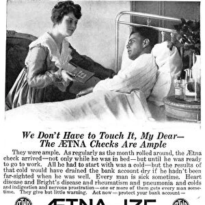 DISABILILTY INSURANCE, 1916. An advertisement for Aetna insurance company of Hartford