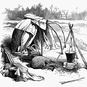 ENGLAND: GYPSIES, 1880. Tent at a Gypsy encampment in Hackney, London