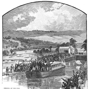 ERIE CANAL OPENING, 1825. The opening of the Erie Canal, 26 October 1825. Wood engraving, 1887
